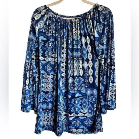 EUC West Loop Women’s Ladies Blue Lightweight Blouse Top Flair Sleeve - Size L - Picture 1 of 5
